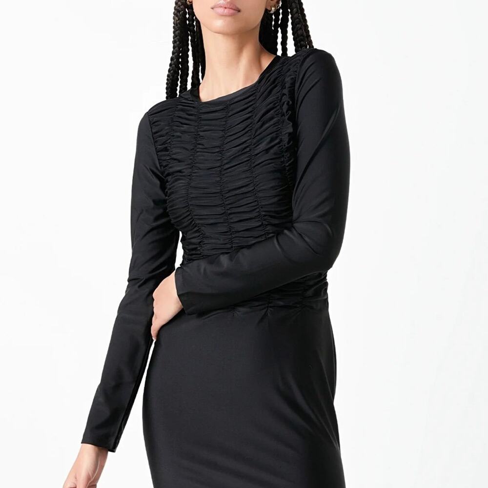 Grey Lab Black Gathered Mini Dress Women’s Size L NWT